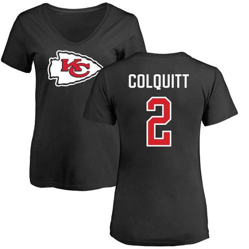 Women Kansas City Chiefs #2 Colquitt Dustin Black Name and Number Logo Slim Fit TShirt->nfl t-shirts->Sports Accessory